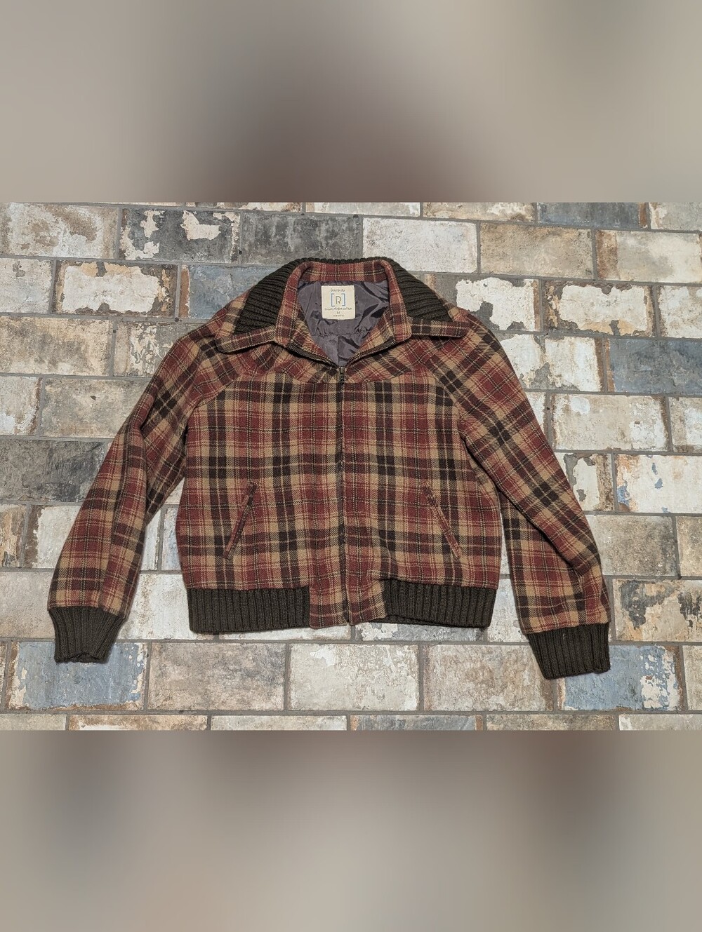 Relativity Brown Plaid Wool-Blend Full-Zip Bomber Jacket - Women's Size Medium